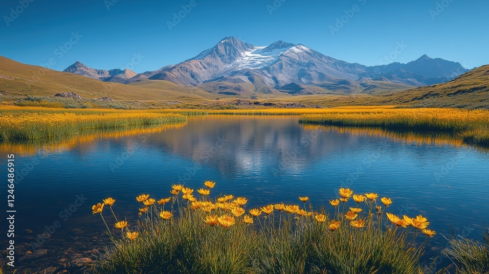 Naklejka premium Serene alpine lake surrounded by mountains