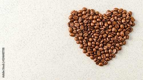 Coffee beans arranged in heart shape design.