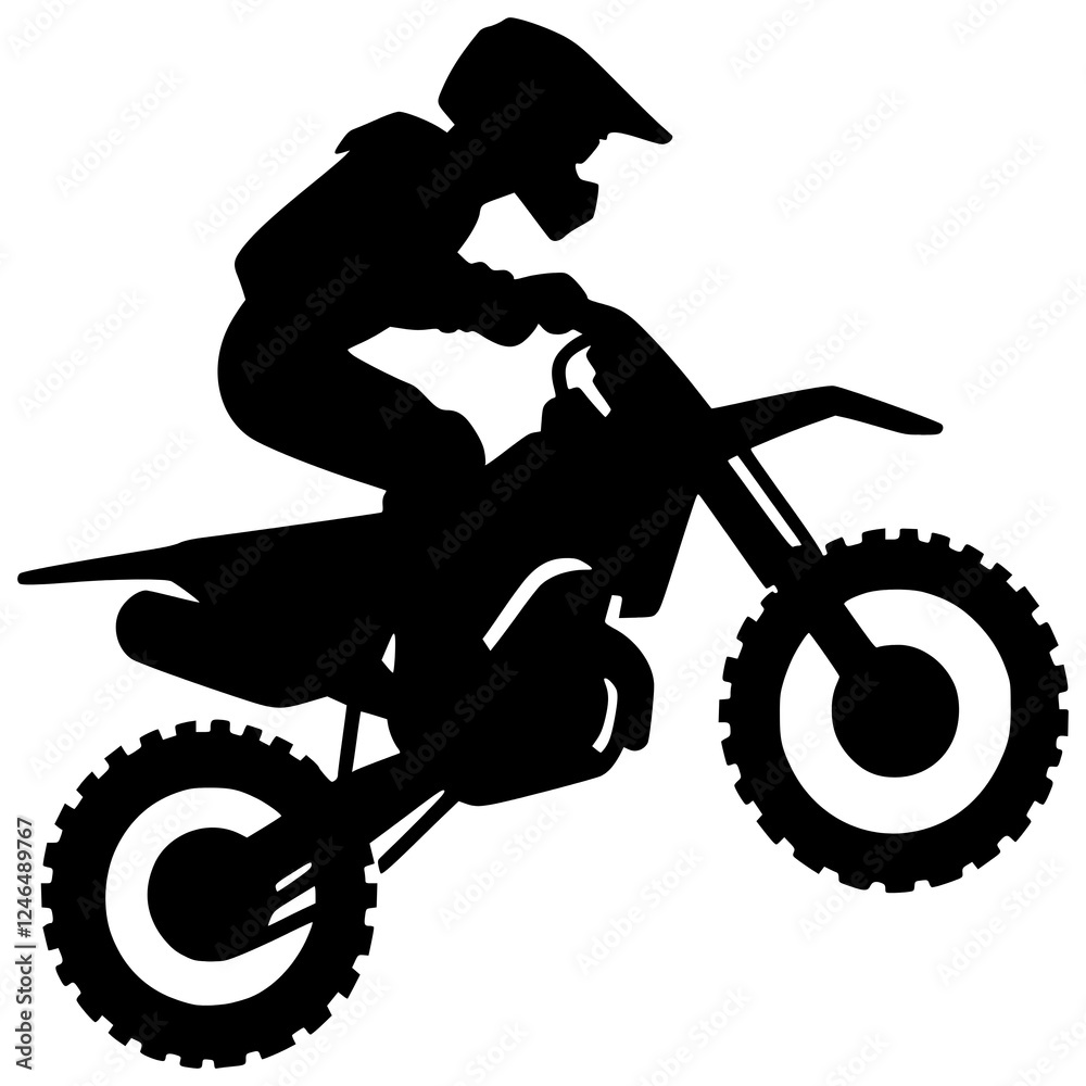 Fototapeta premium Motocross Rider Silhouette: A bold and dynamic silhouette of a motocross rider in action, leaping high on their dirt bike, capturing the thrill and adrenaline of this extreme sport.