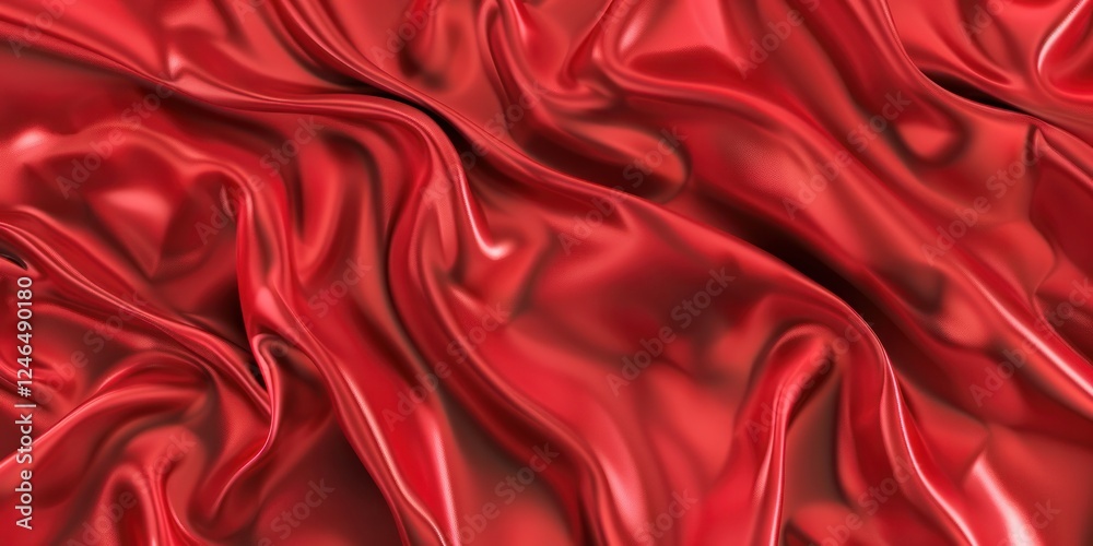Fototapeta premium bright background of red scarlet satin fabric with drapery cloth crumpled