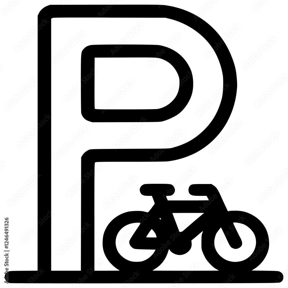 Bicycle Parking Sign: A simple yet effective illustration of a bicycle parking sign, featuring a stylized Bicycle Parking Sign: A simple yet effective illustration of a bicycle parking sign, featuring a stylized