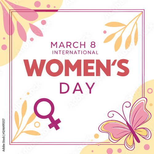 Women's Day Greeting Card stock illustration. 8 March day of Women. Womens day vector illustration.	
