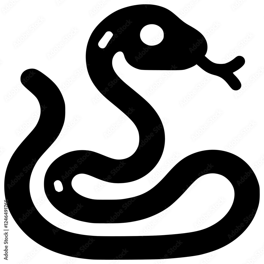 Fototapeta premium Serpentine Icon: A simple yet striking black silhouette of a snake, coiled in a classic S-shape. This icon evokes a sense of danger and mystery, ideal for warnings, symbols.