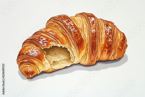 Ultra HD illustration of a bitten croissant with a clean white background