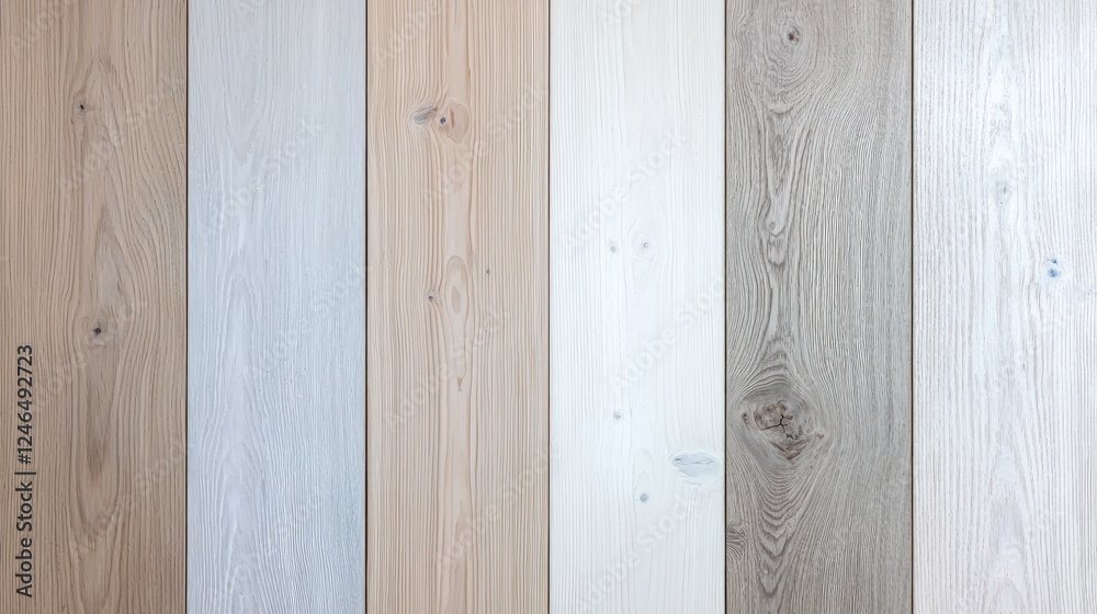 Fototapeta premium Oak wood flooring samples, various shades, studio shot, interior design