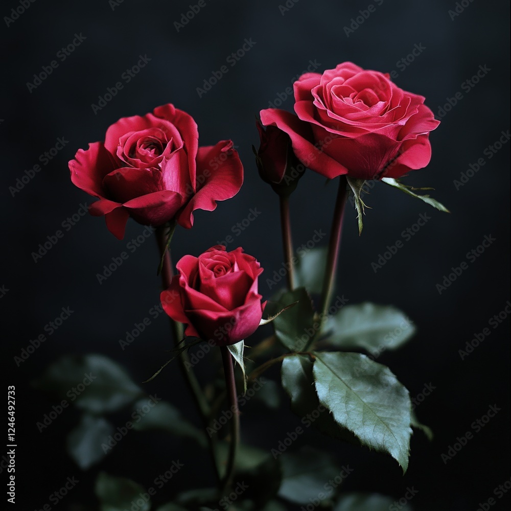 Beautiful Red Roses with Dark Background and Soft Lighting Beautiful Red Roses with Dark Background and Soft Lighting