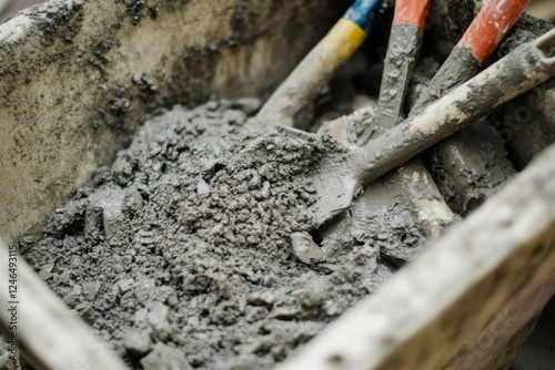 Wallpaper Mural Close-up view of construction tools and materials showing concrete mixing in a building project Torontodigital.ca