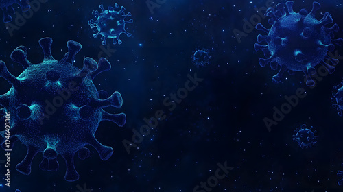 Abstract blue backgrounds with bubbles and water with floating viruses photo