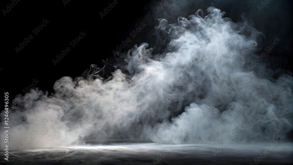 Realistic smoky fog effect rising from the ground with a black background Realistic smoky fog effect rising from the ground with a black background