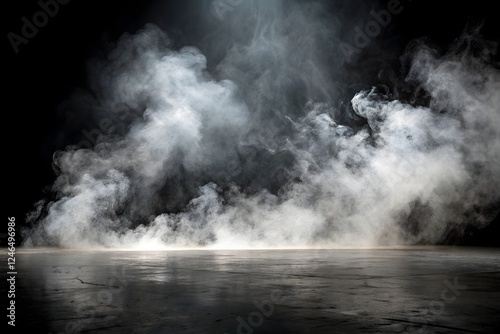 Realistic smoky fog effect rising from the ground with a black background