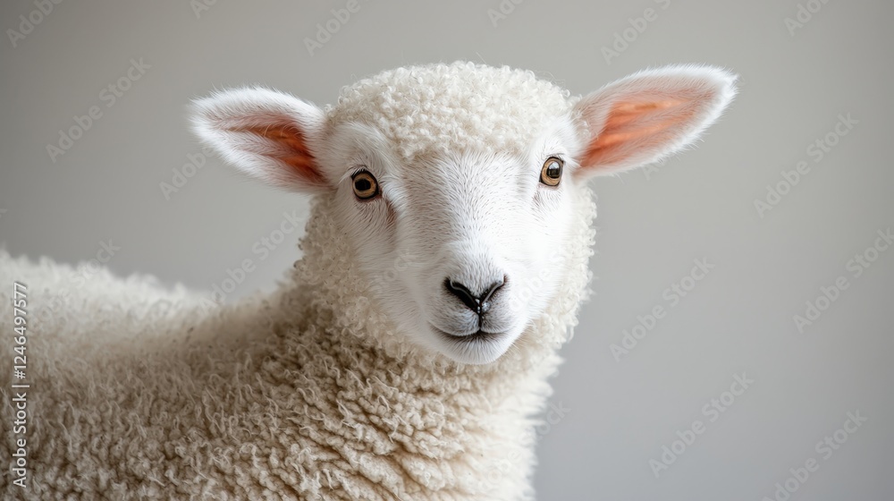 Realistic Photography of White Sheep with Clear Details and Soft Features in Studio Setting Realistic Photography of White Sheep with Clear Details and Soft Features in Studio Setting