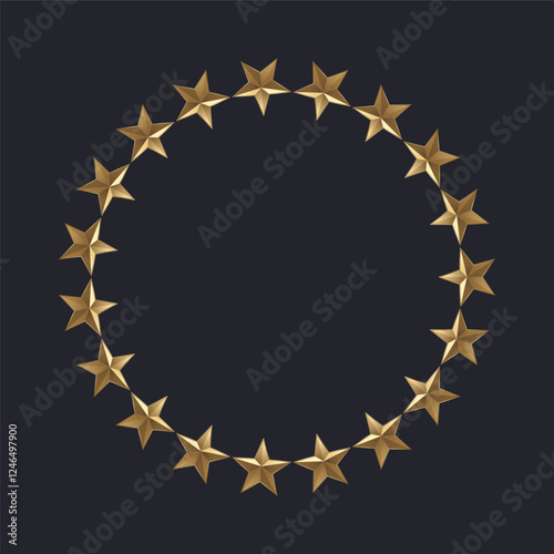 Set of gold stars in a circle isolated on dark background Vector illustration of a circle frame with gold stars for badge, emblem and print