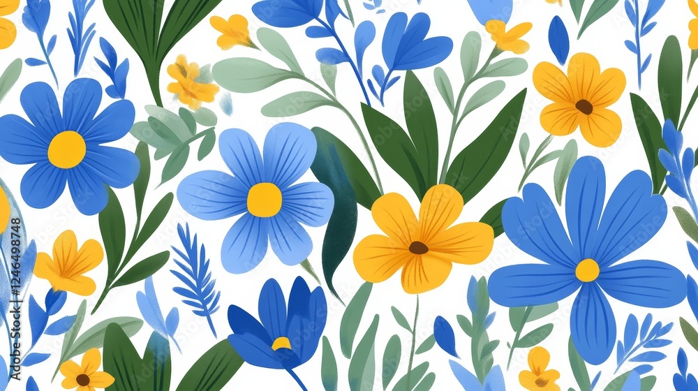Vibrant Blue and Yellow Floral Pattern Design Vibrant Blue and Yellow Floral Pattern Design
