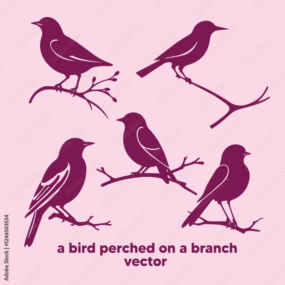 Silhouette of a bird perched on a branch – A minimalist nature-inspired logo vector
