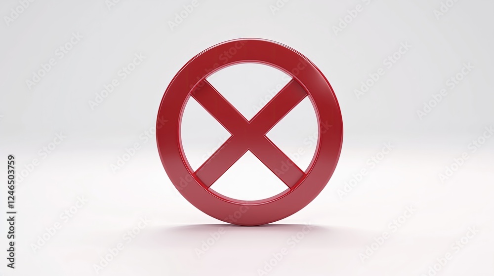 3D render of a red crossed-out symbol meaning restraint, disabling, forbidding, cancellation. No. Don't 3D render of a red crossed-out symbol meaning restraint, disabling, forbidding, cancellation. No. Don't