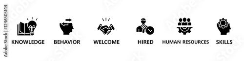 Onboarding banner web icon vector illustration concept for human resources business industry to introduce newly hired employee into an organization with behavior, welcome, knowledge, and skills icon