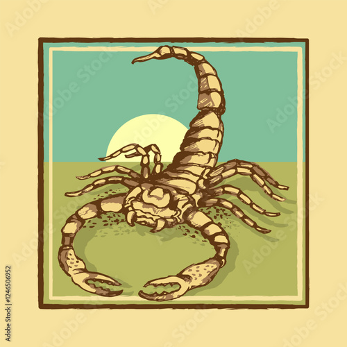 Desert scorpion. Sketch, engraving, rough outline. Vector illustration