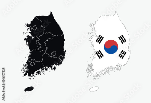 South Korea Map vector icon. Map of South Korea in Flag colors.