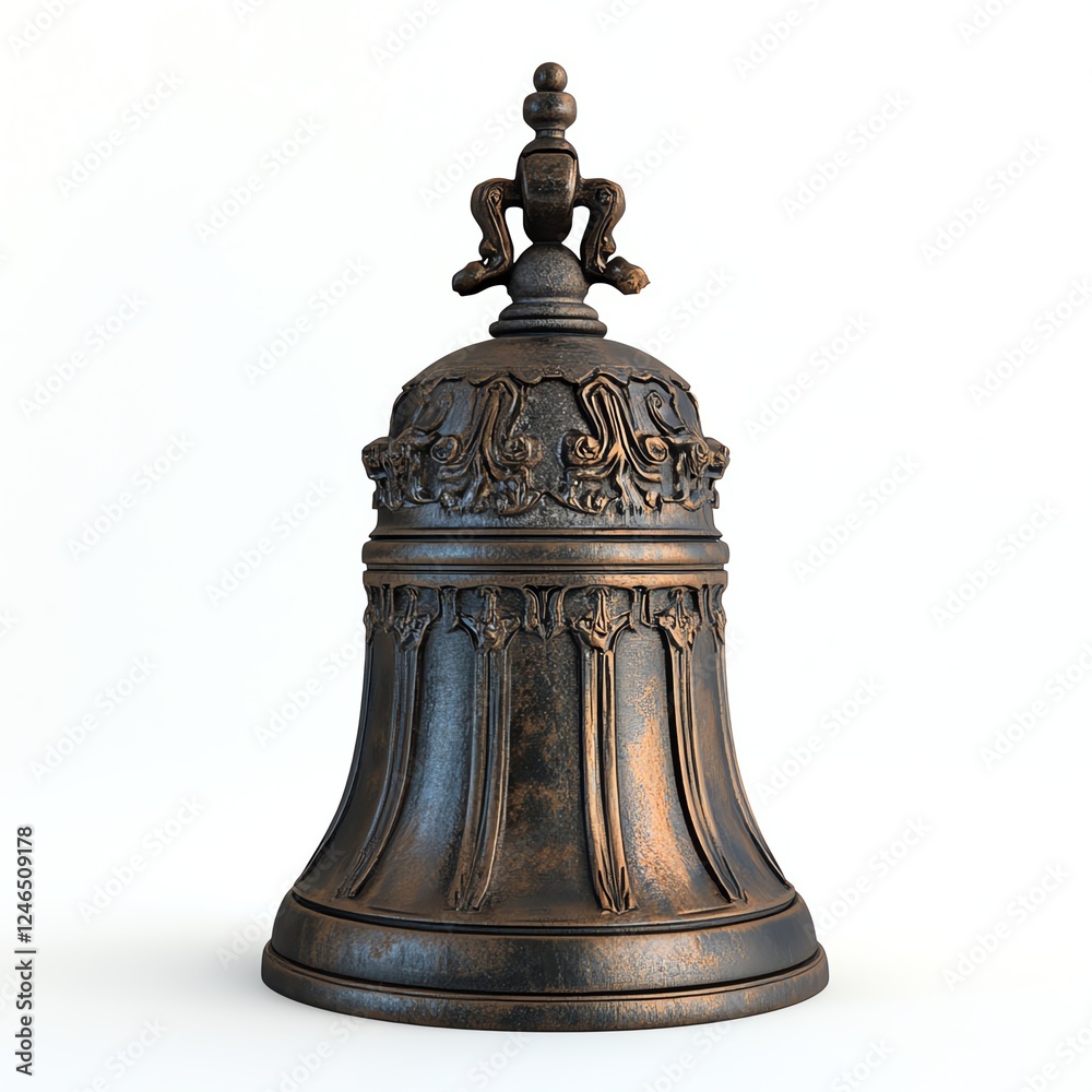 Antique ornamental bell with intricate design, white isolated background. Antique ornamental bell with intricate design, white isolated background.