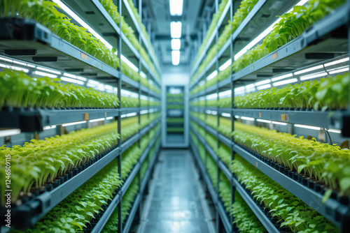 Sprouts of microgreens on the shelves of a modern vertical micro-farm farm eco food growing greens
