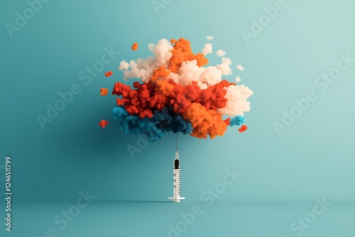 Conceptual Illustration of a Syringe Growing into a Cloud-Like Tree, Representing the Impact of Medicine and Healthcare Innovation