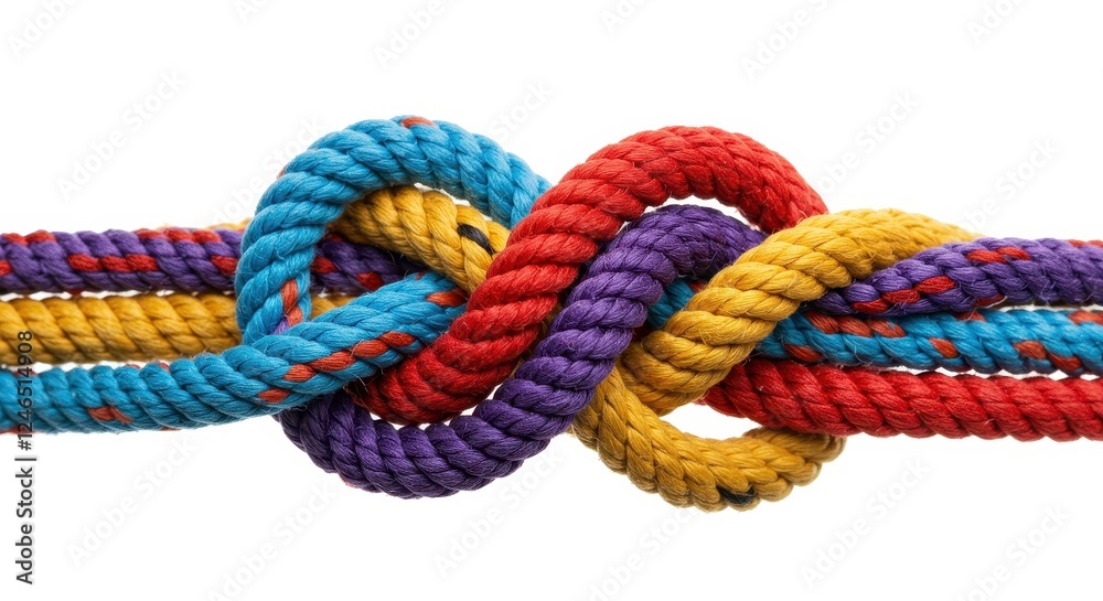 A close-up image of colorful ropes intertwined to form a single strong cord A close-up image of colorful ropes intertwined to form a single strong cord