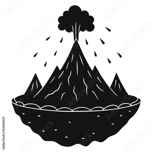 silhouette vector of a miniature volcanic island