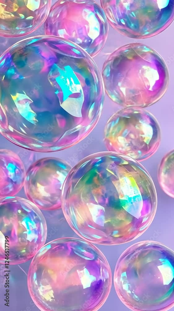 Colorful soap bubbles floating against a soft purple background create a mesmerizing visual display of light and reflection Colorful soap bubbles floating against a soft purple background create a mesmerizing visual display of light and reflection