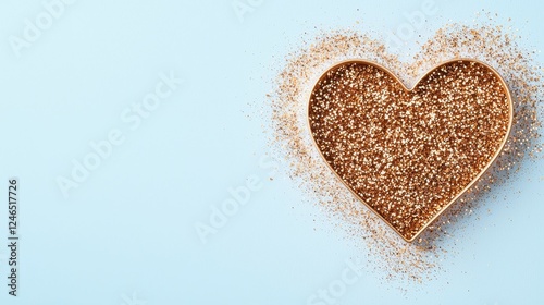 Heart-shaped food art made of sesame seeds.