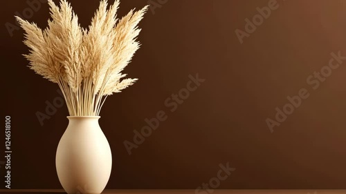 Simple and elegant arrangement of dried beige pampas grass in a beige vase.