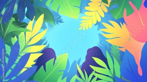 Vibrant Tropical Leaf Border Design Illustration