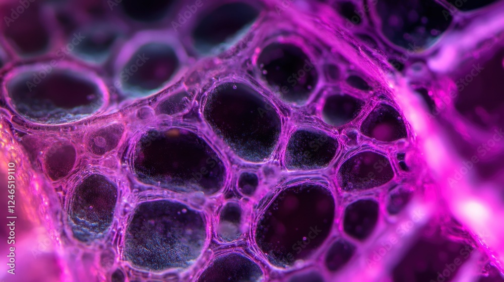 Macro shot of bubbles forming unique patterns inside a transparent fluid, glowing intensely under pink and fuchsia neon illumination. Ultra-sharp 4K photography. Macro shot of bubbles forming unique patterns inside a transparent fluid, glowing intensely under pink and fuchsia neon illumination. Ultra-sharp 4K photography.