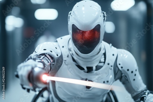 A wheelchair fencer mid-match, their blade clashing with their opponent in a dramatic moment of action