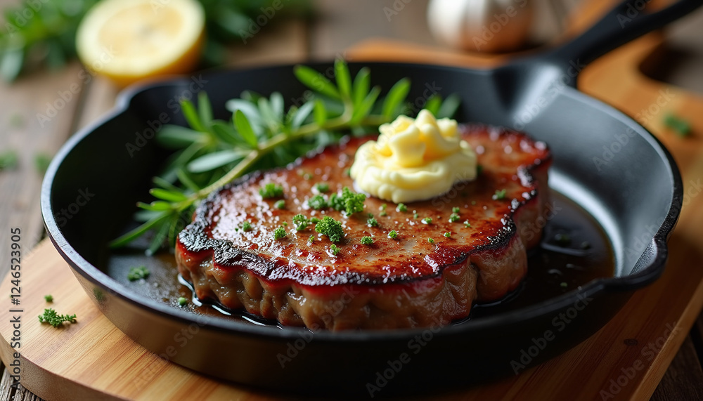 Skillet steak with melted butter and rosemary Skillet steak with melted butter and rosemary