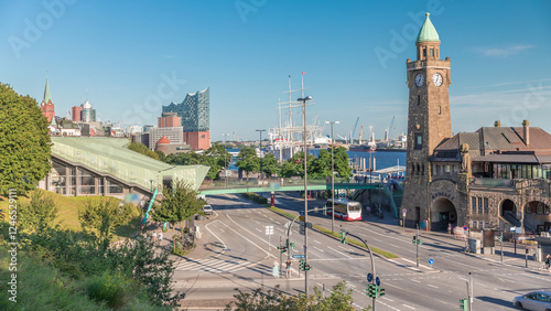 Aerial timelapse of St. Pauli Piers in Hamburg, Germany