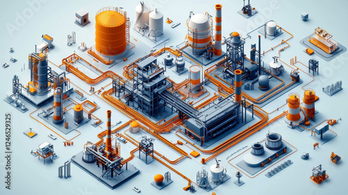 Industrial plant layout with pipelines and machinery design