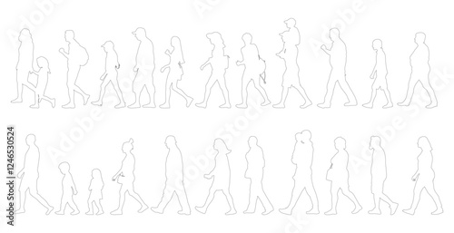 Contour of moving people (crowd). Vector illustration.