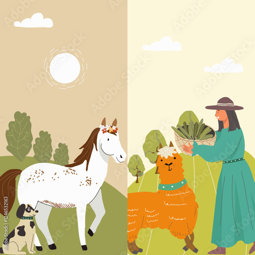 Whimsical Farm Scene with Animals