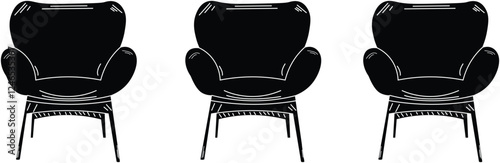 the illustration of 3 chairs that face up front.