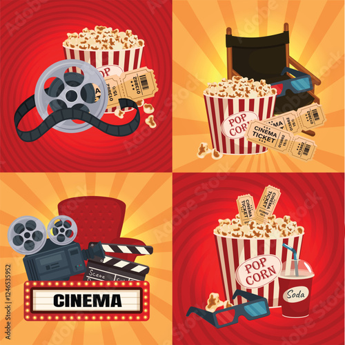 Cinema-Themed Collage with Popcorn and Film Elements