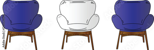 the illustration of 3 chairs that face up front.