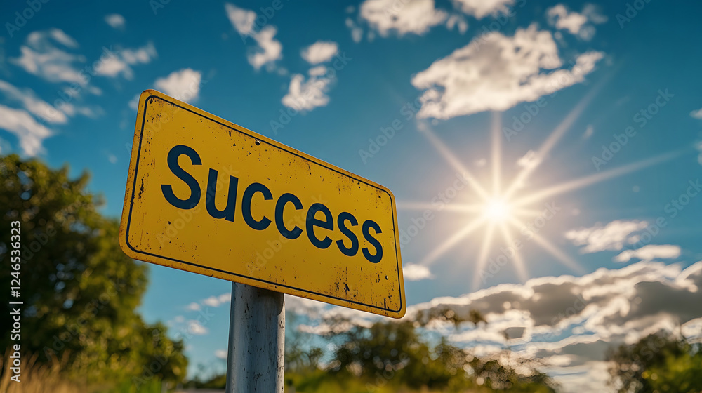 Fototapeta premium Success Road Signboard Under Bright Sky Depicting Career Aspirations