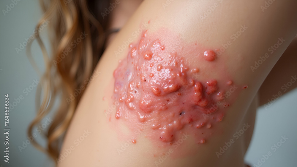 Title: A Highly Detailed Magnified View of Irritated Skin

