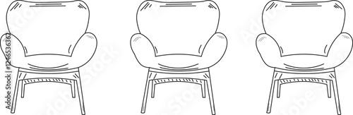 the illustration of 3 chairs that face up front.