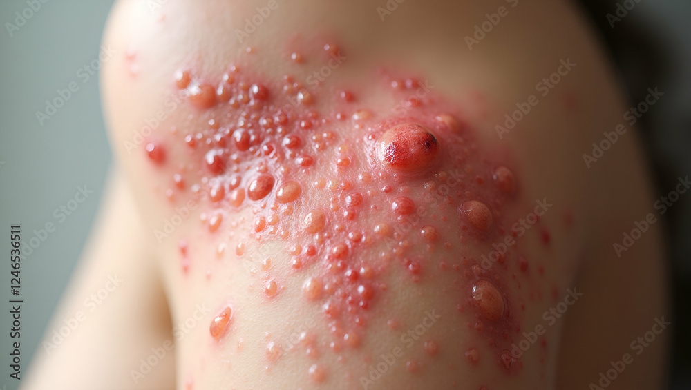 Fototapeta premium Title: A Highly Detailed Magnified View of Irritated Skin