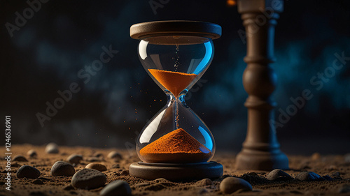 beautiful hourglass of the elements, fire, water, earth, air, copy space
