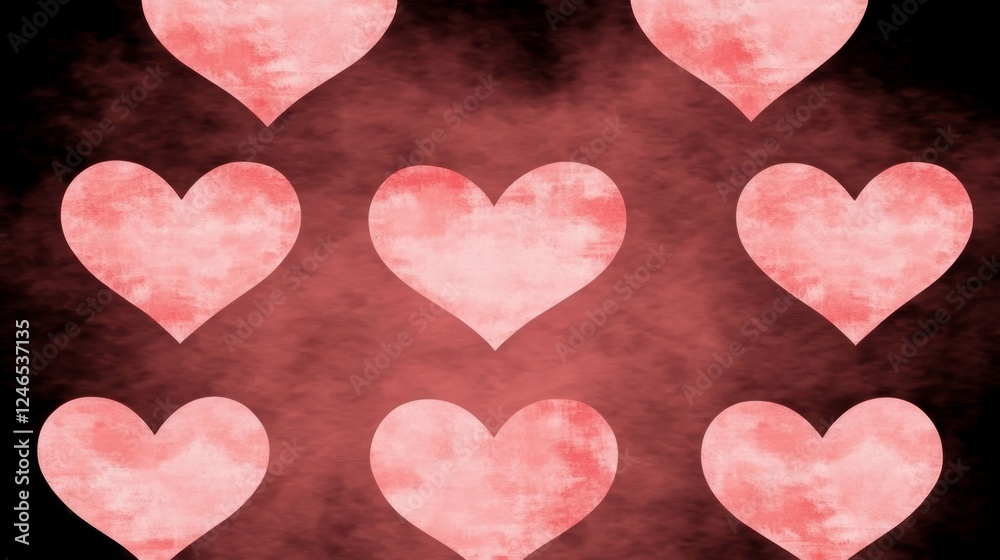 Fototapeta premium Watercolor Hearts Romantic Red Background Design