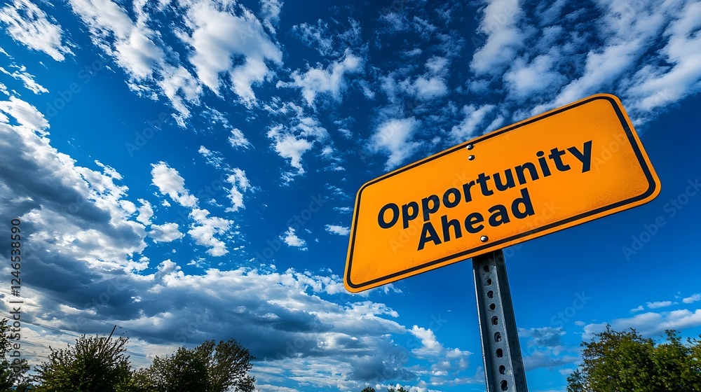 Fototapeta premium Opportunity Ahead Road Signpointing Toward Career Success and Growth