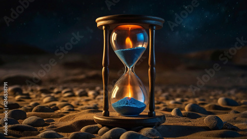 beautiful hourglass of the elements, fire, water, earth, air, copy space