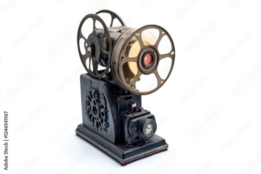 Fototapeta premium Classic bulb projector showcasing vintage design with intricate details against a clean white backdrop